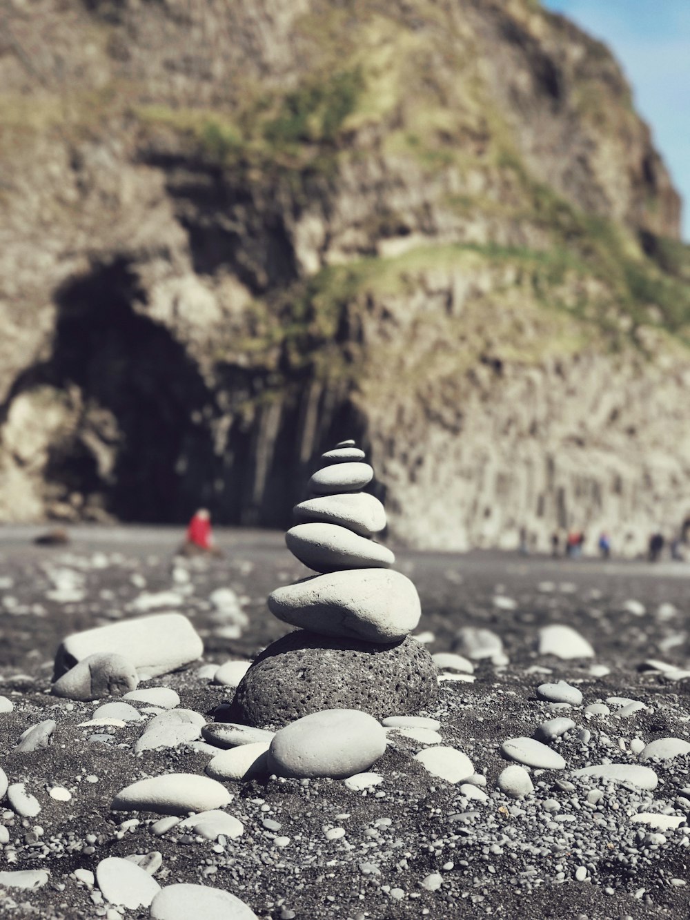 stack of stone at shore near rockways