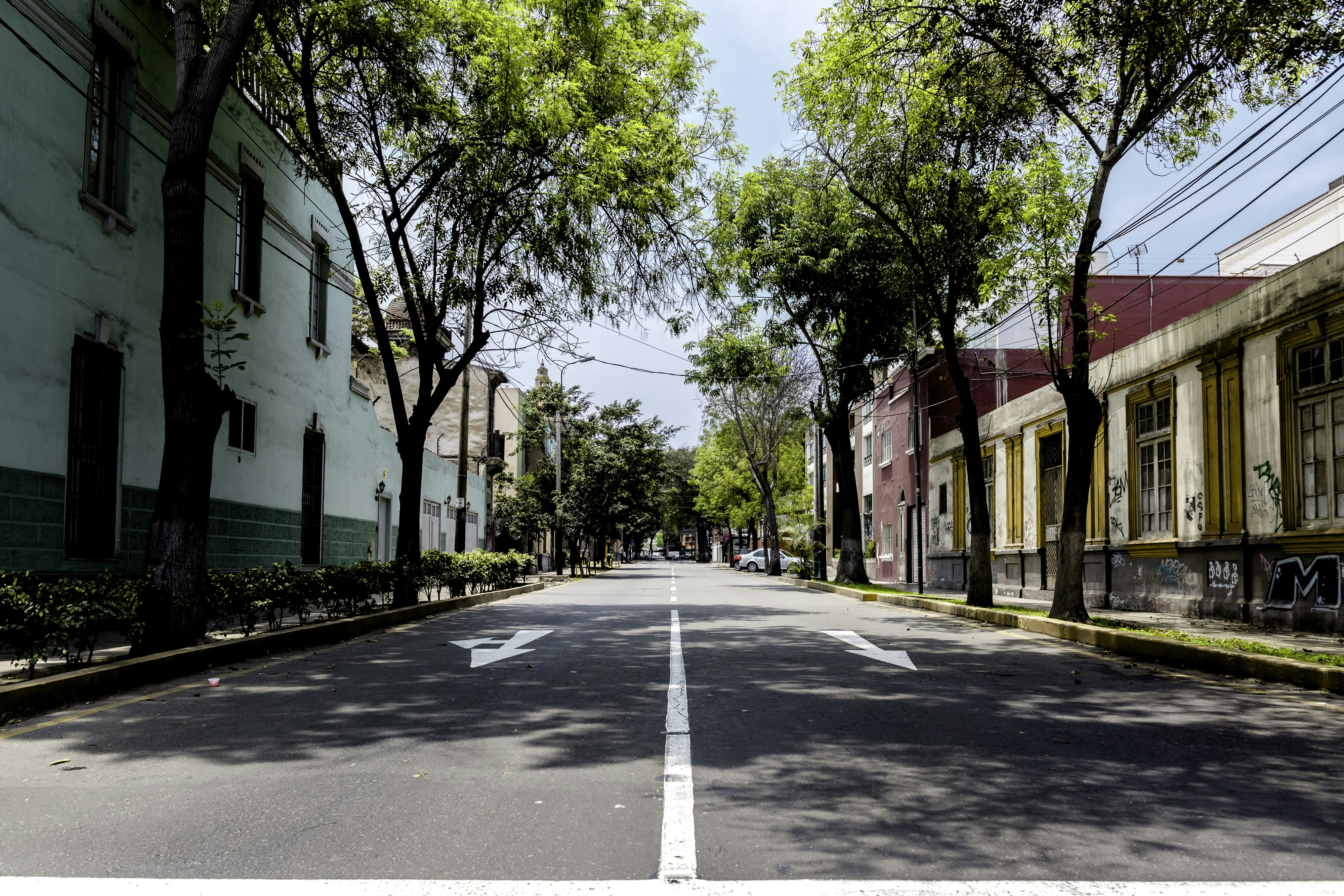 gray and white road beside houses during daytime, Sunday noon, while all people where participating on the national census, streets look empty and abandoned like it was the first day people left. This is a shot of a hipster neighbourhood Barranco whit -almost- no humans around in the shot.