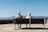man and woman sitting on bench facing sea