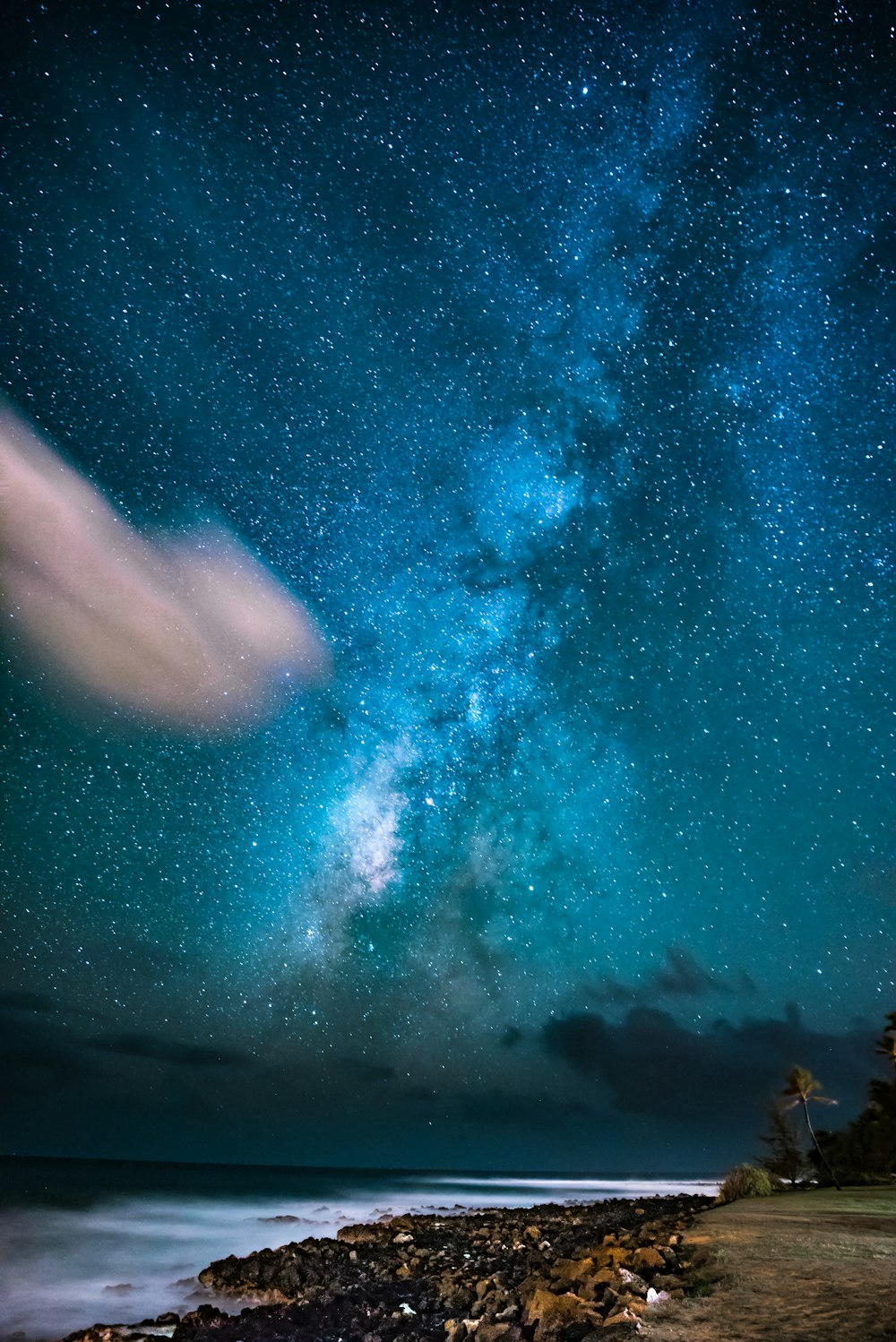 sea shore under night sky