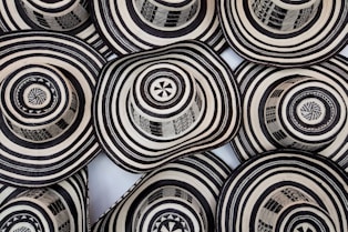 top view of brown-and-white sun hats