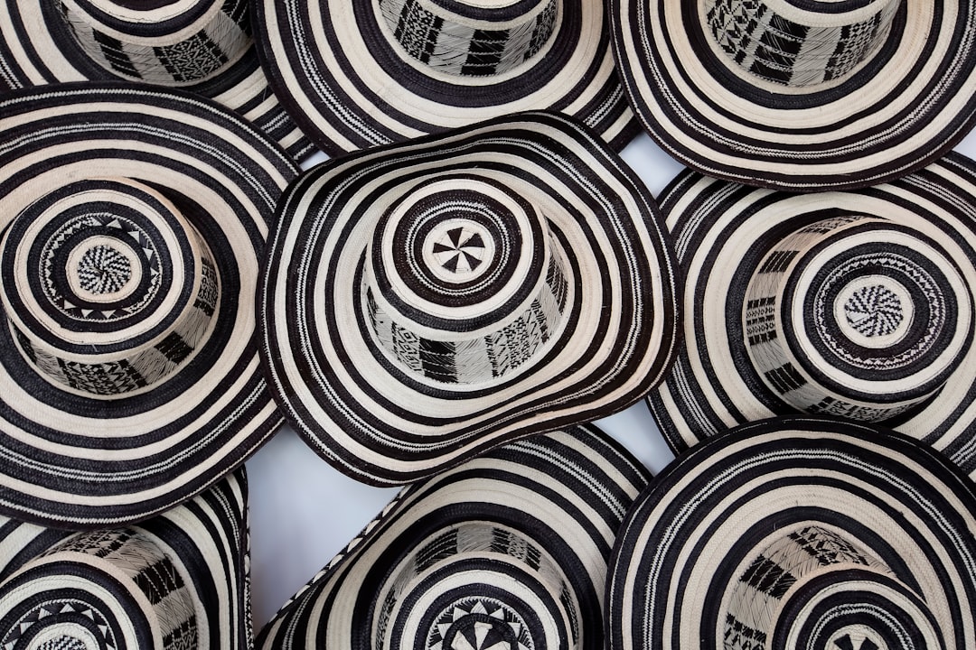 top view of brown-and-white sun hats