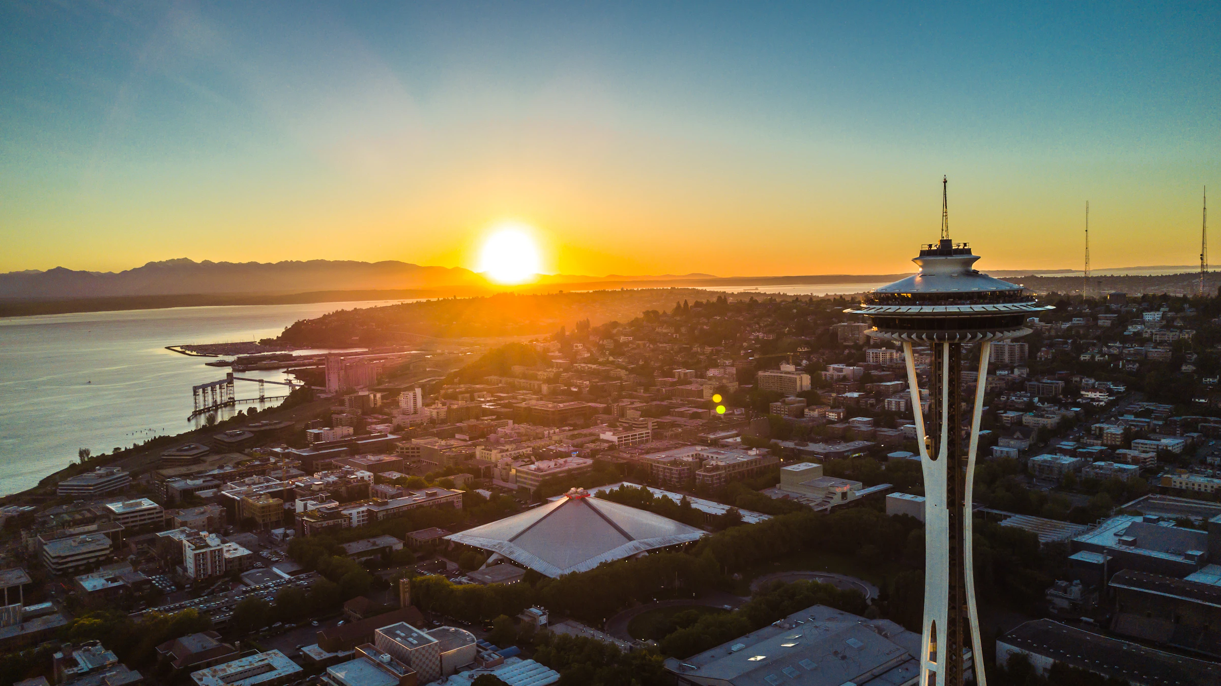 Space Needle and the Puget Sound at sunset