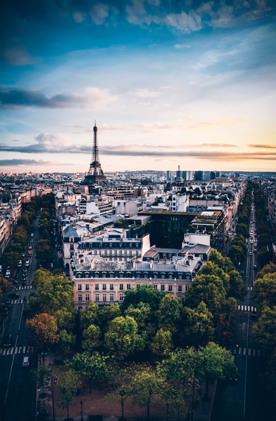 bird's-eye view photography of Eiffel Tower under cloudy sky in Eiffel Tower France