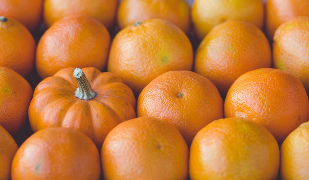 calabaza naranja en medio de mandarinas anaranjadas