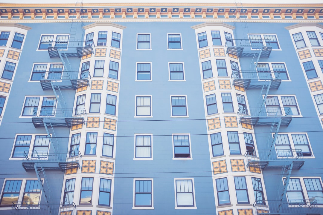 blue and white building