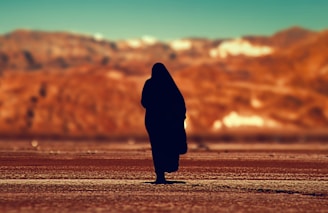 silhouette of person walking on ground at daytime