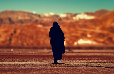 silhouette of person walking on ground at daytime
