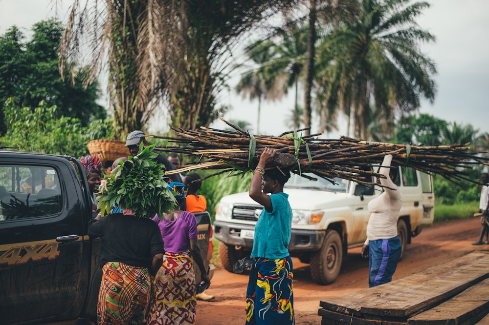 woman carrying branch