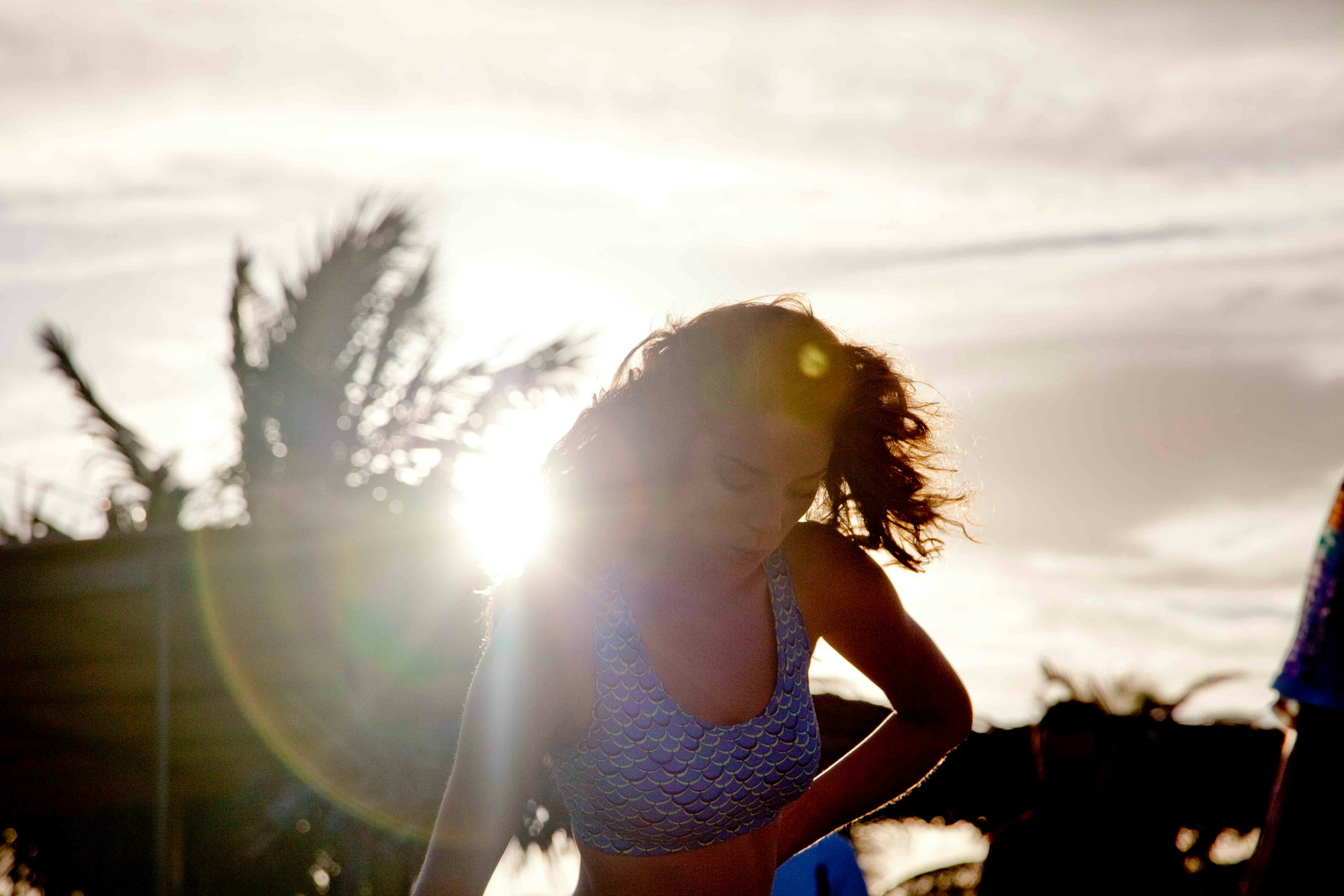 woman wearing blue tank top
