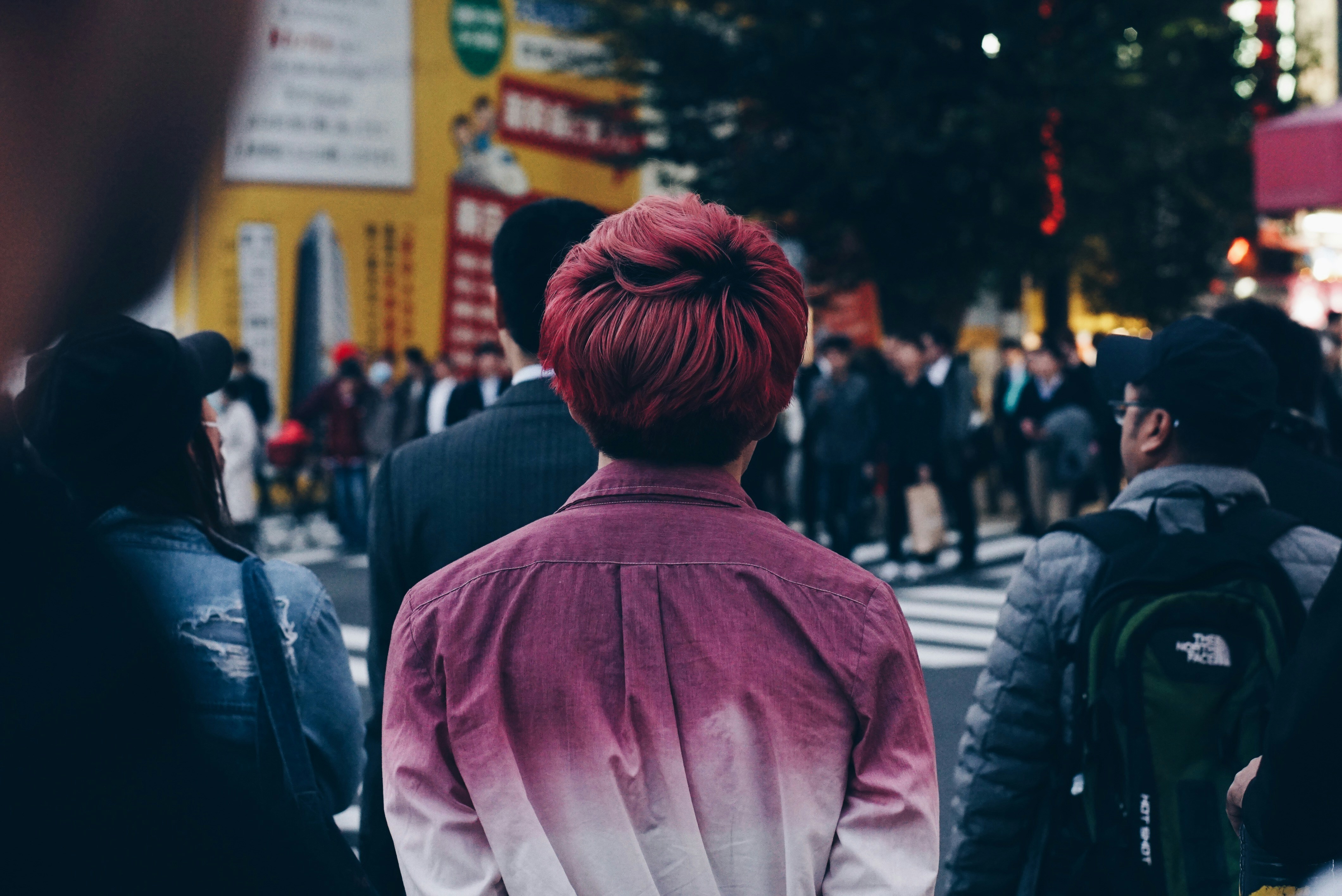man wearing pink and white collared shirt