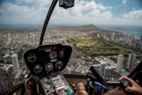 a view of a city from inside a helicopter