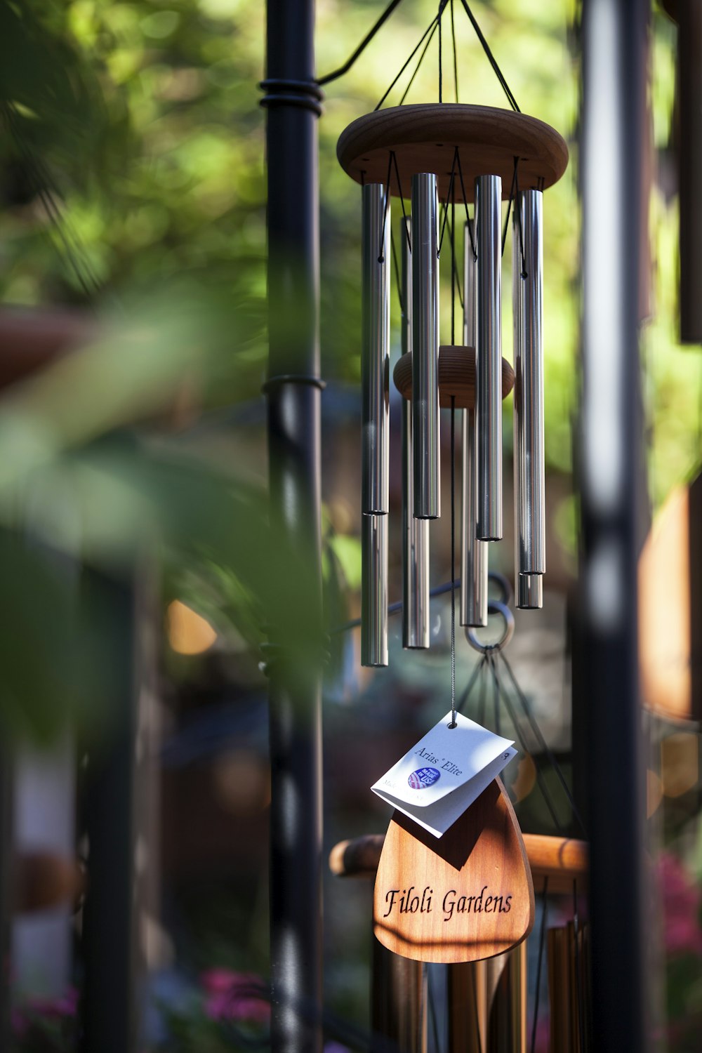 selective focus photography of gray and brown wind chime