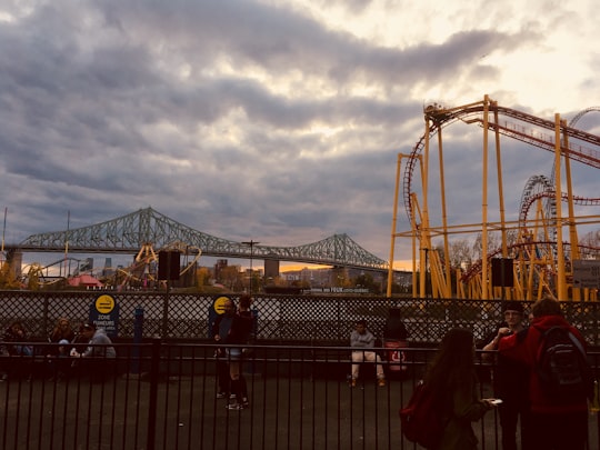 yellow metal roller coaster in La Ronde Canada