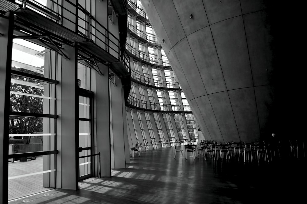 grayscale photo of building interior