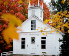 White-steeple church on a New England town common