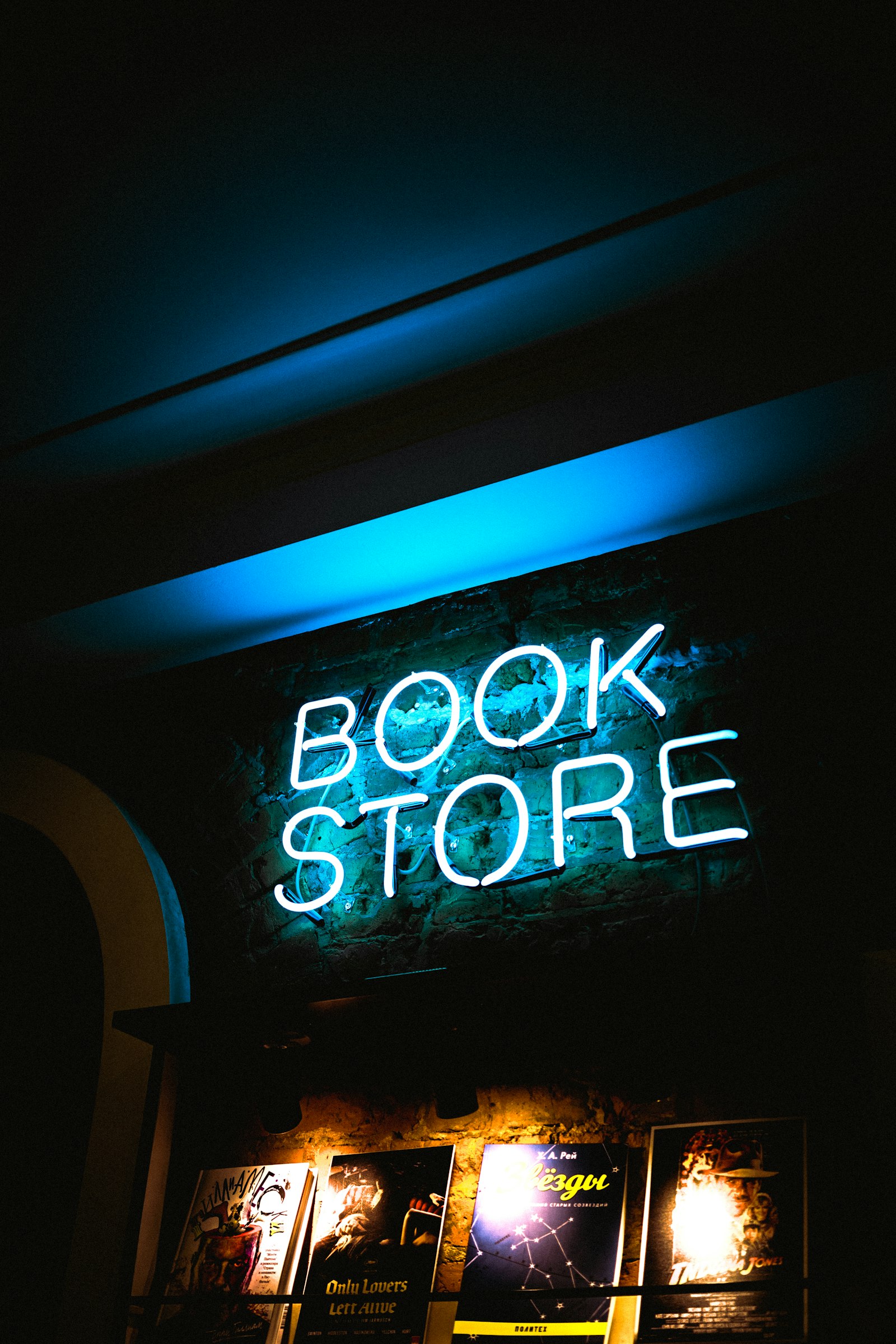 Sony a7 + Sony Sonnar T* FE 35mm F2.8 ZA sample photo. Blue book store neon photography