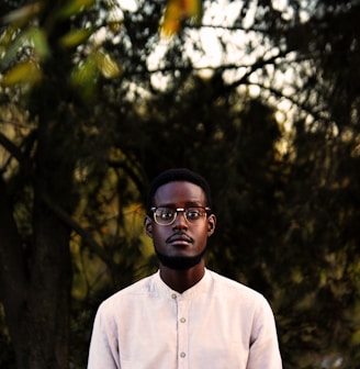 man wearing white button-up shirt