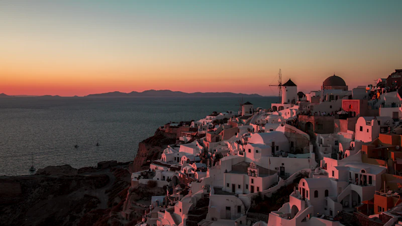 Aerial view of whitewashed village houses
