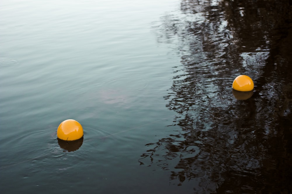 zwei orangefarbene Kugeln auf dem Gewässer