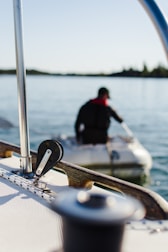 Close-up of a yacht inspection focusing on deck fittings.