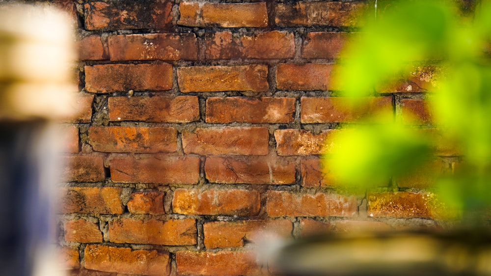 갈색 벽돌 벽의 틸트 시프트 사진