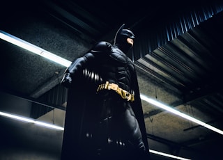 Batman standing under steel roof