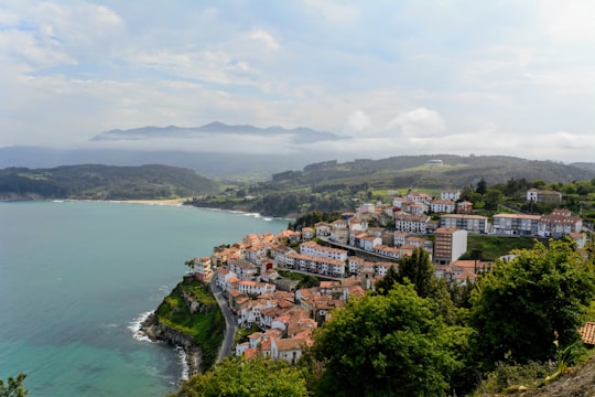 bird's eye photography of houses near body of water and green trees in Lastres Spain