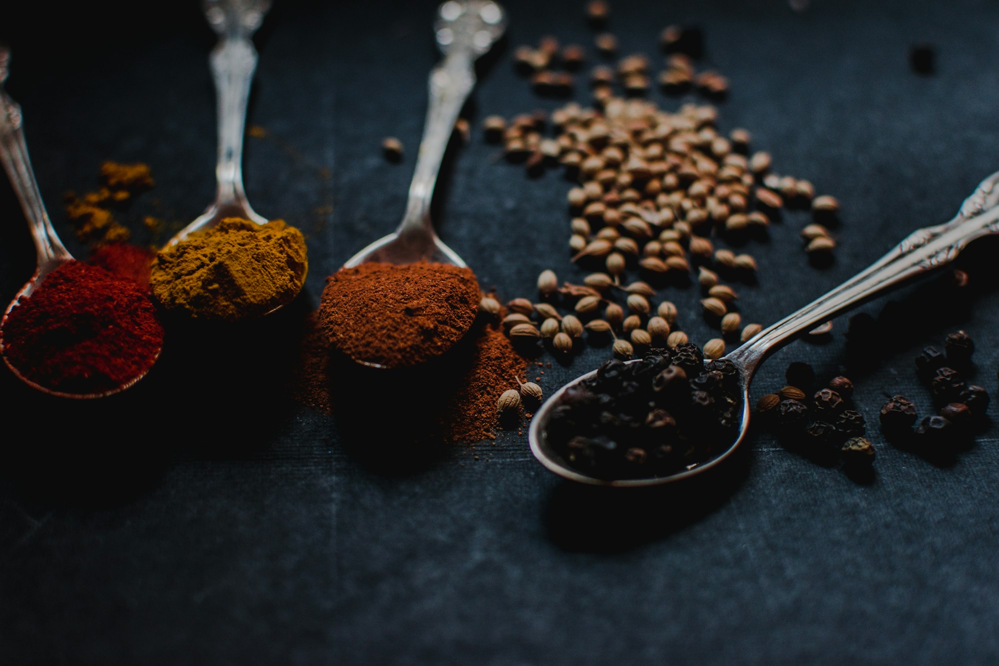 An assortment of some of the essential Indian spices. 
Turmeric is essentially known for its ancient medicinal uses and is predominantly used in almost all kinds of food preparation in India.
