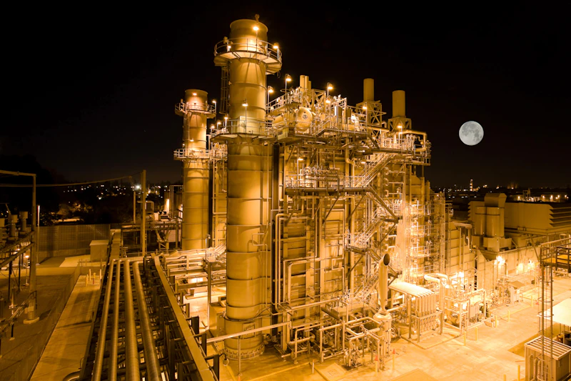 Power plant illuminated at night