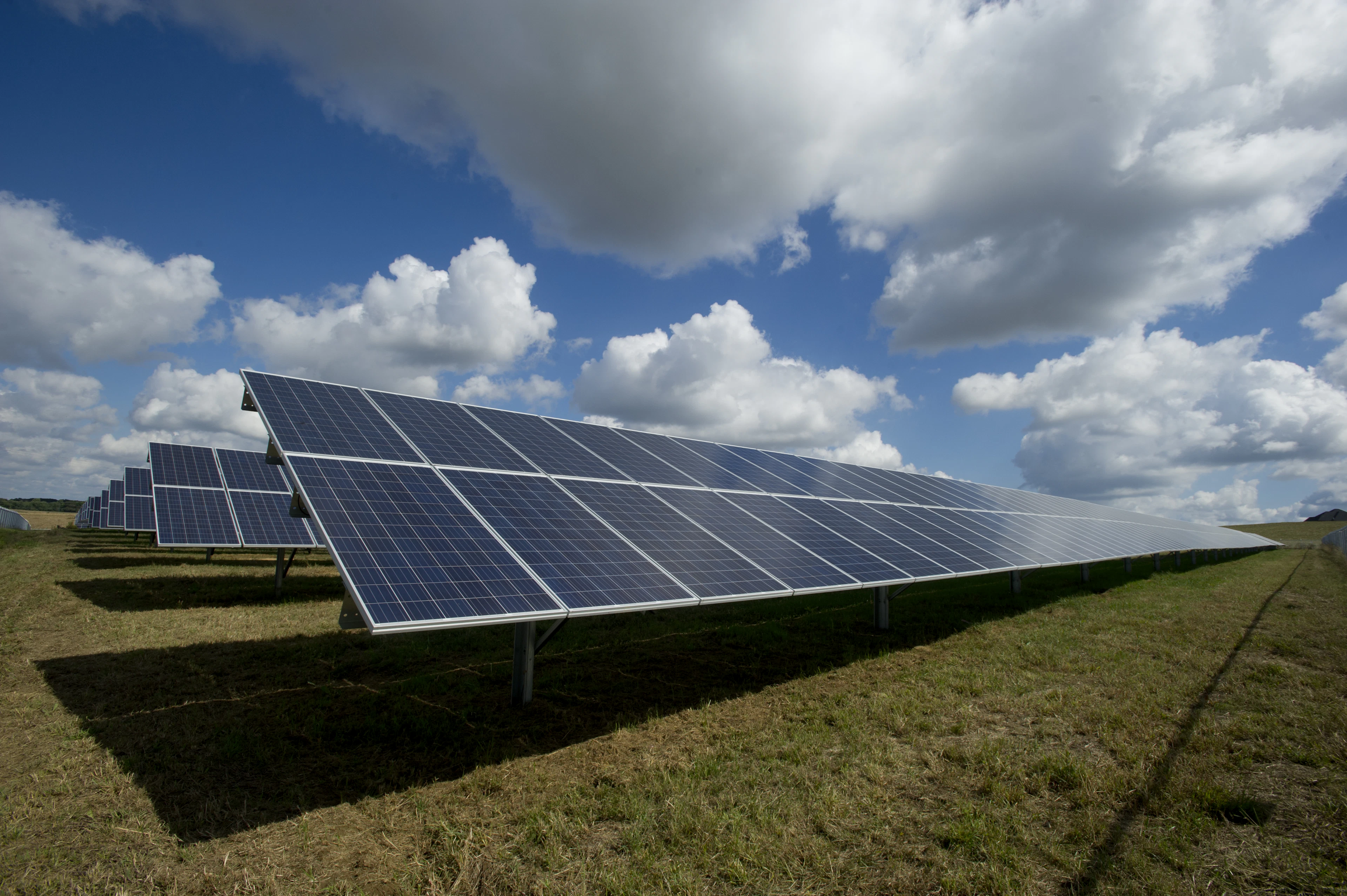 Solar modules extending across a renewable energy installation