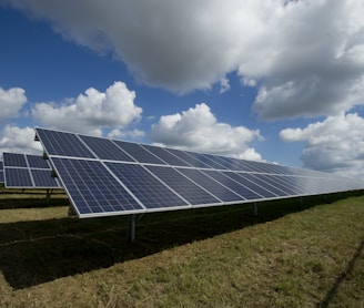 solar panels on green field