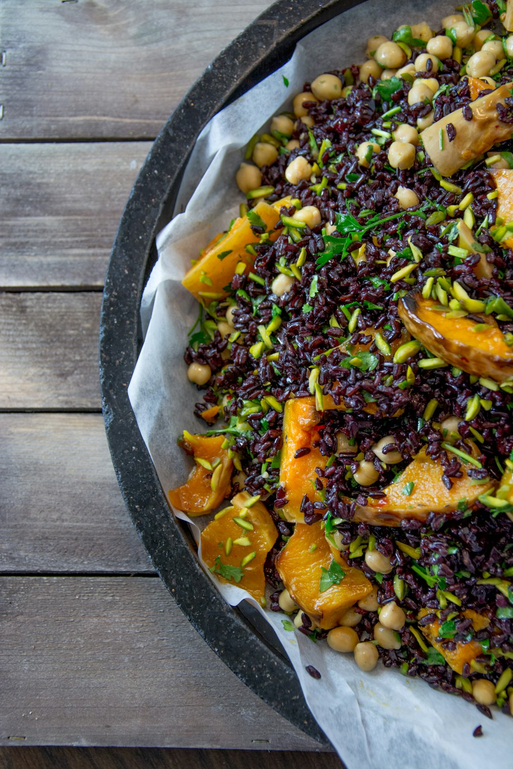 vegetable dish on black plate