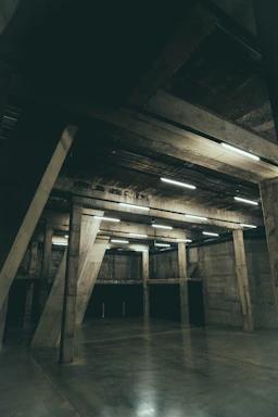Interior of spacious industrial warehouse with polished concrete floors