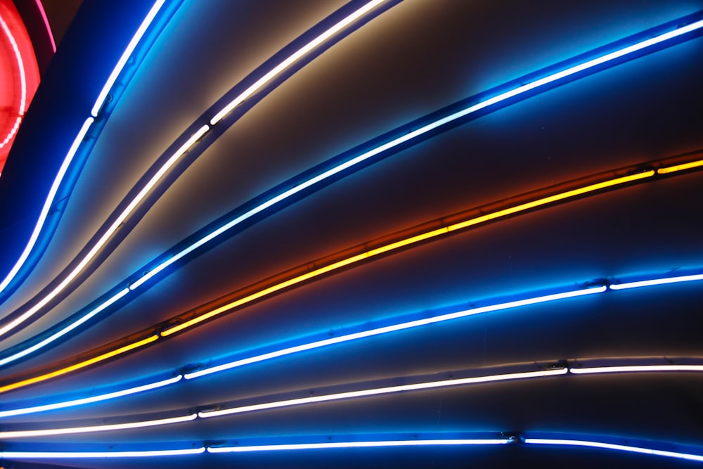 blue and yellow neon light signage