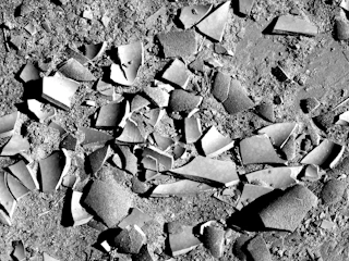 Close-up of ancient pottery shards found in a coastal Ecuadorian dig.