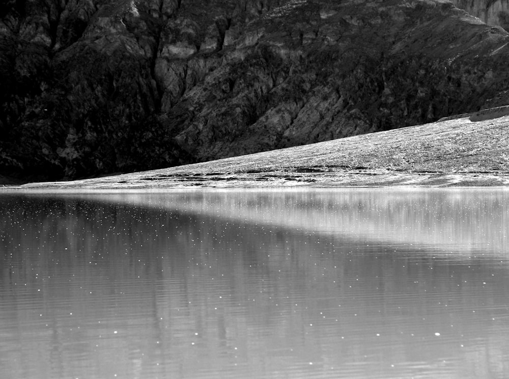 grayscale photo of lake