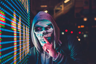 person standing near LED sign