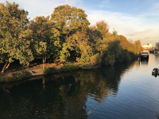 A serene riverside spa experience surrounded by lush greenery at golden hour.