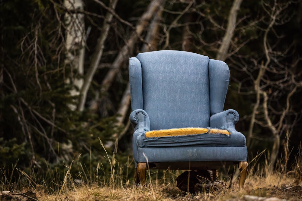 gray padded sofa chair near trees