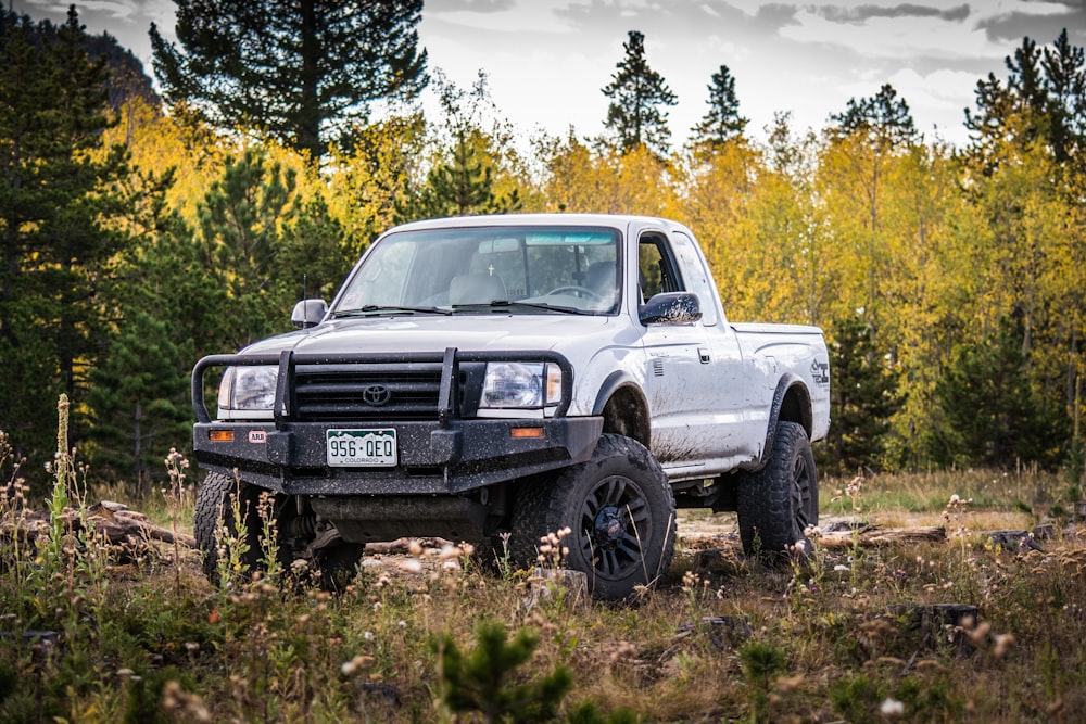 white Toyota Tacoma crew cab pickup truck parked outdoors