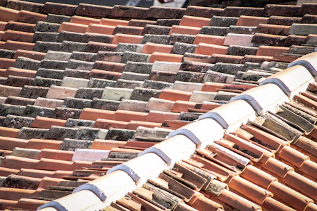 Close-up of elegant clay roof tiles installed on a residential house in Bogotá.