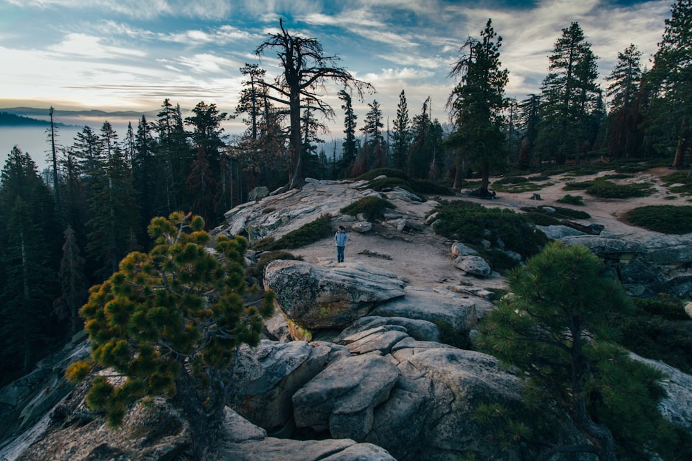 persona de pie en la cima de la montaña