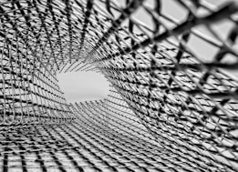 grayscale photo of metal mesh screen