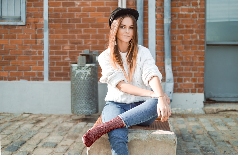 woman sitting on bench