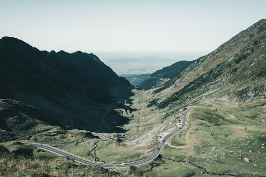 aerial photography of concrete road between green mountains at daytime in Transfăgărășan Romania