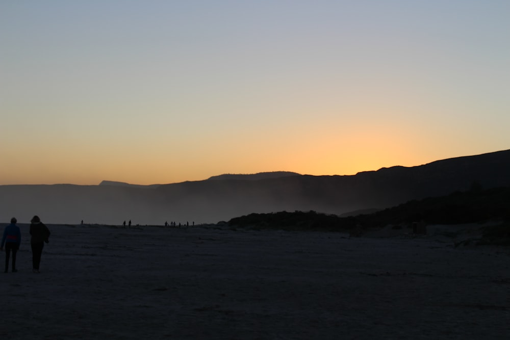 two person walking on the sand road