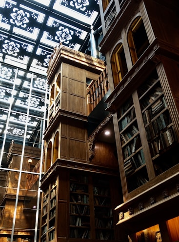 brown wooden bookcases