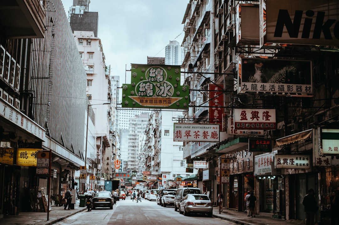 buildings with road under white sky