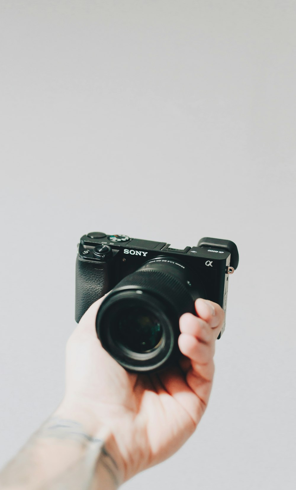 person holding black Sony Alpha camera